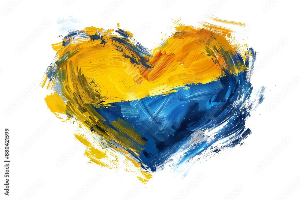 Sticker ukraine flag heart, support illustration, white background generative ai