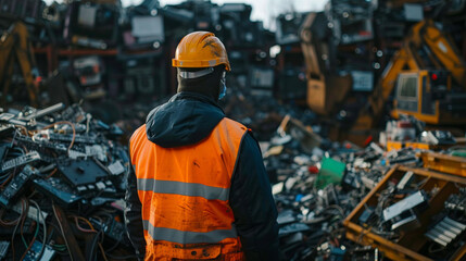 Factory workers in hardhats assemble machinery on the busy production line