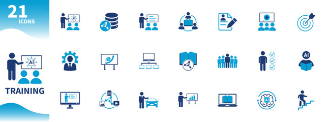 Training icon. Set of icons for training AI, artificial intelligence, education, teamwork, learning, technology