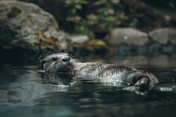 Fototapeta premium Otter Relaxing in Water