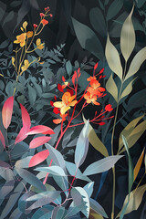 Wall art of some wild plants and leaves