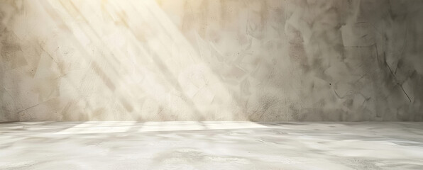 Sunlit Bare Concrete Wall with Soft Shadows and Textured Surface. Empty scene for presentations
