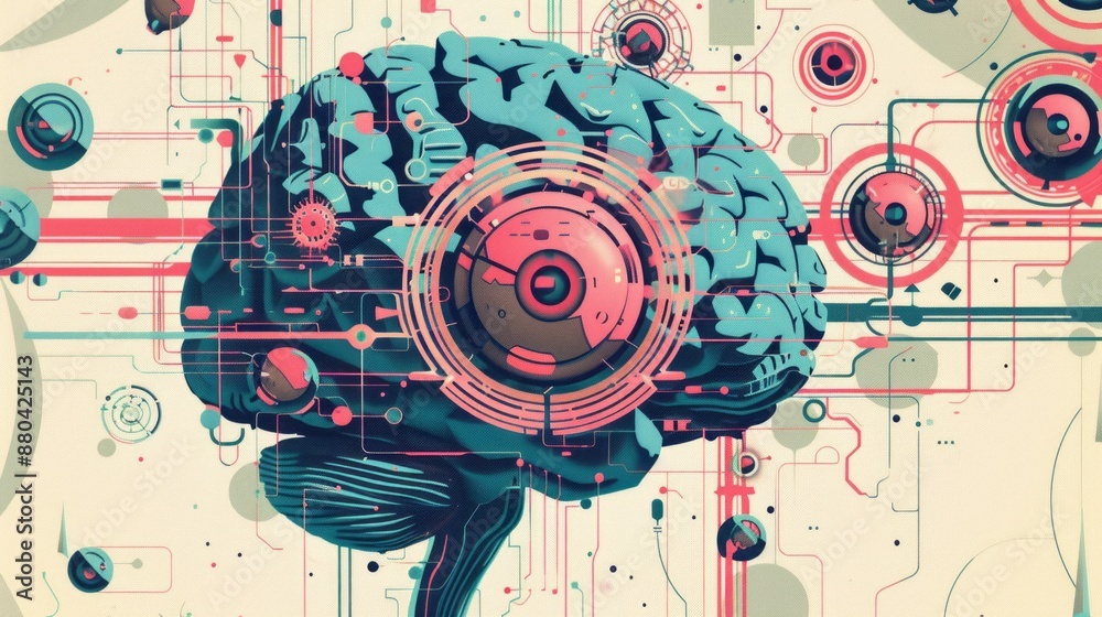 Poster artificial intelligence concept. creative brain background with vector science illustration for busi