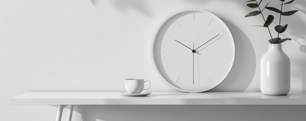 Isolated white clock on white background mockup, 4K hyperrealistic photo