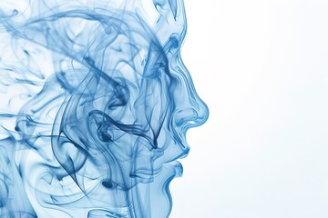 Ethereal blue smoke swirls on white background