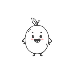 Cute cartoon plum with smile isolated on white background. Funny character plum in doodle style. Vector