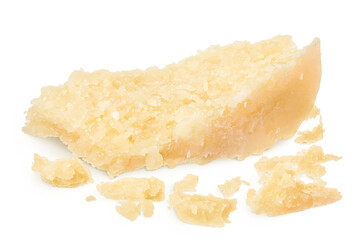 Pieces of parmesan cheese isolated on white background