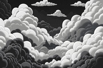 Fototapeta premium Monochromatic surreal clouds floating in a night sky, creating a dreamlike mysterious atmosphere