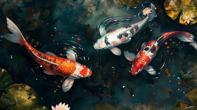 beautiful koi on pool with lotus vector art