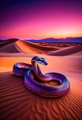 majestic serpent roaming mystical desert landscape, snake, scales, reptile, slithering, reptilian, wilderness, wildlife, dunes, arid, wasteland, environment, terrain