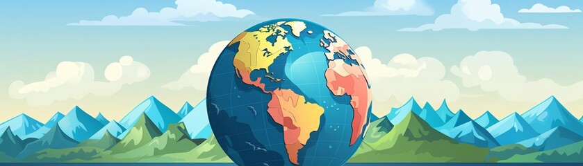 Fototapeta premium Globe icon flat design side view geography theme animation vivid