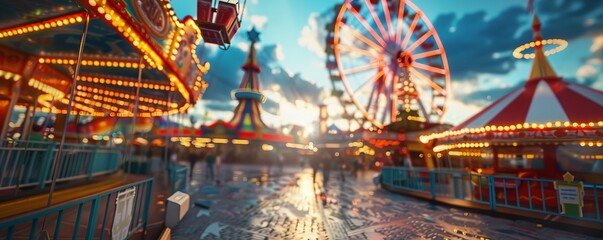 Fototapeta premium Vibrant carnival midway alive with color and motion, 4K hyperrealistic photo