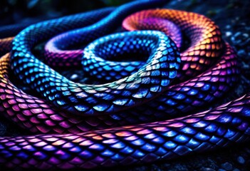 Fototapeta premium twilight serpent scales moonlight artwork, snake, reptile, pattern, texture, nature, animal, shiny, reflective, metallic, silver, dark, shadow, reflection