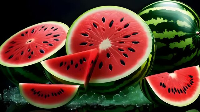 melon on the green. watermelon 3d fruit