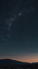 Fototapeta premium Nocturnal Beauty: Crescent Moon and Majestic Mountains