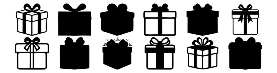 Gift silhouettes set, pack of vector silhouette design, isolated background