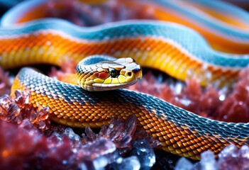 Fototapeta premium glistening snake scales icy crystals background, shimmering, glinting, glimmering, glint, glittering, glitter, glimmer, gleaming, shining, reflecting, reflective