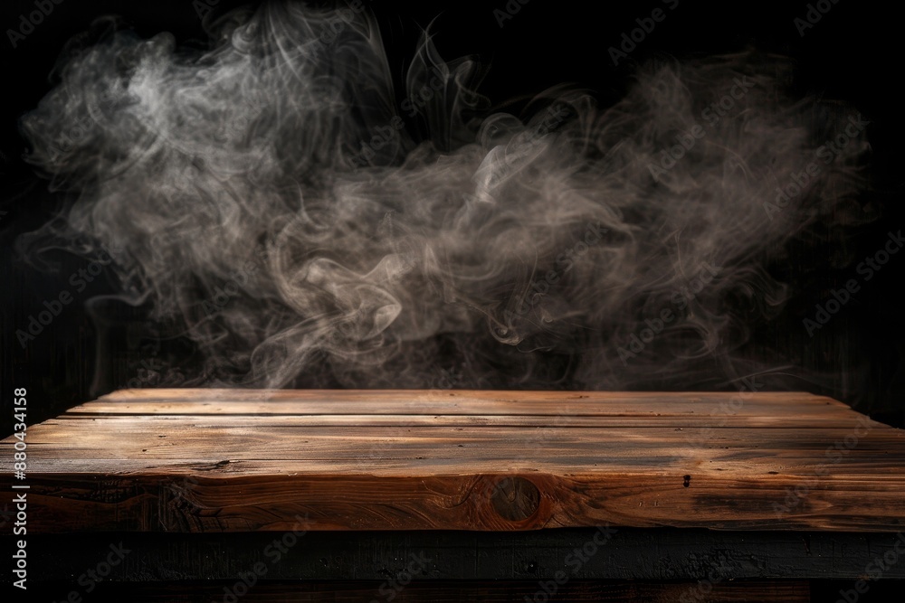 Canvas Prints Floating smoke on dark background of empty wooden table