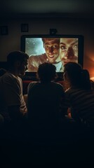 Friends watch the movie at home