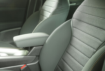 Car seats leather bucket type front grey interior with safety belt