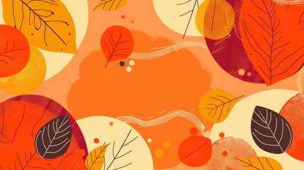 A modern banner with abstract autumn leaf patterns in bold colors, creating a fresh and lively background, with plenty of copy space in the center. 