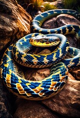 Obraz premium majestic snake coiled aged rock formation nature, reptile, slithering, tall, ancient, stone, wildlife, wilderness, serpent, reptilian, curled, wrapped