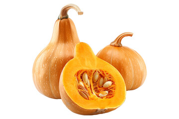 Honeynut squash isolated on a white background, great for autumn themes and decorations.