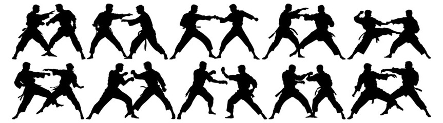 Fighter karate kung fu silhouette set vector design big pack of illustration and icon