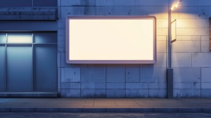 Blank Billboard on a City Street at Night