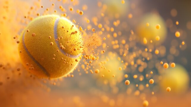 Fast tennis ball with dynamic light trails flying over the court. Abstract blurred sports background.