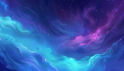 Obraz premium Colorful graphics for background, featuring water waves, clouds, night sky, universe, galaxy, planets, etc.