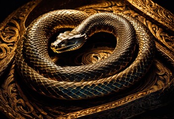 Fototapeta premium serpentine snake entwined ancient artifact mesmerizing display mystery history, reptile, curled, twisted, entangled, enthralling, captivating, fascinating