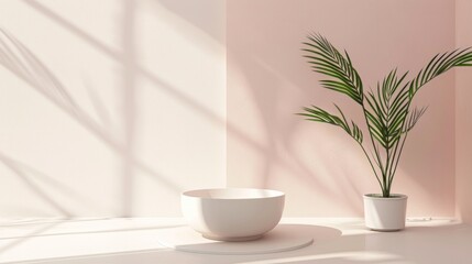 Obraz premium Minimalist Interior with Potted Plant and Bowl