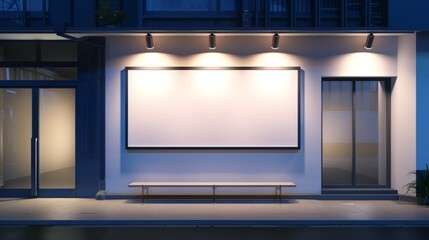 Fototapeta premium Empty Storefront with Blank Sign at Night