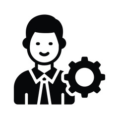 Male avatar with cogwheel showing concept icon of hr management in modern style