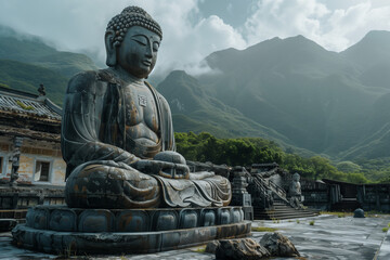 Fototapeta premium buddha statue in the temple in a forrest in the moutains