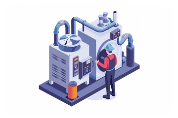 Boiler maintenance technician, isometric, isolated white background