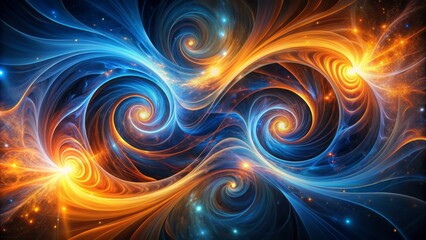 Obraz premium Vibrant swirling spirals of blue and orange hues majestically dance across a dark background, evoking a sense of dynamic energy.