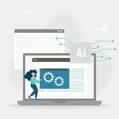 AI technology. Customer service. Quick access to useful data. Artificial intelligence powered knowledge bases to support abstract concept vector illustration.	