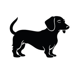 Black white illustration of a dachshund dog. Vector drawing of a pet. Tattoo.