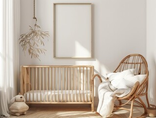 Cozy Nursery Interior with Rattan Rocking Chair