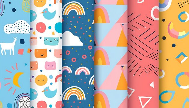 Seamless pattern with colorful stripes and hearts.