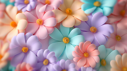 Pastel 3D flowers on a gradient background, ideal for greeting cards, wallpapers, and decorative designs.