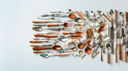 Elegant Cutlery Arrangement Forming Hearing Aid Shape on White Background