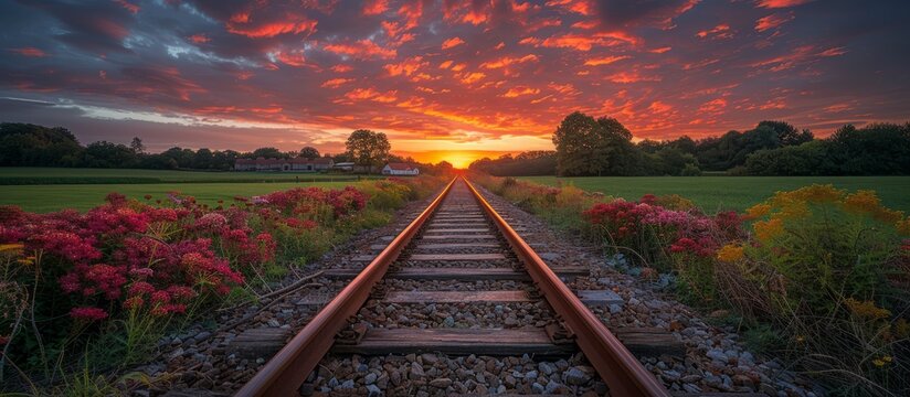 Tranquil Sunset Over Railroad Tracks