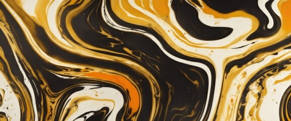 Gold abstract Orange and Black marble background white fluid wall. Abstract liquid gold black brush oil modern painting