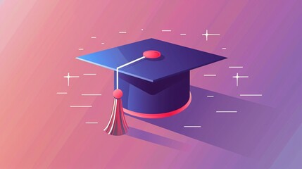 University graduation caps with tassel and academic hat for ceremony. Flat style illustration.
