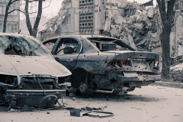 destroyed building in a city lost in the war in Ukraine