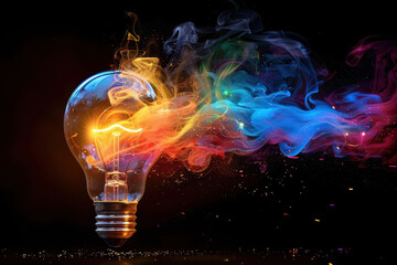 Colorful Lightbulb with Vibrant Flames