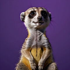 Fototapeta premium Cute meerkat on a purple background. Studio shot.